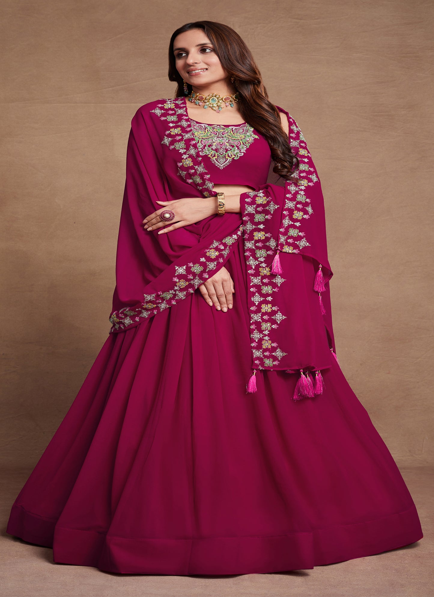 Cheery Pink Gorgette Lehenga Choli