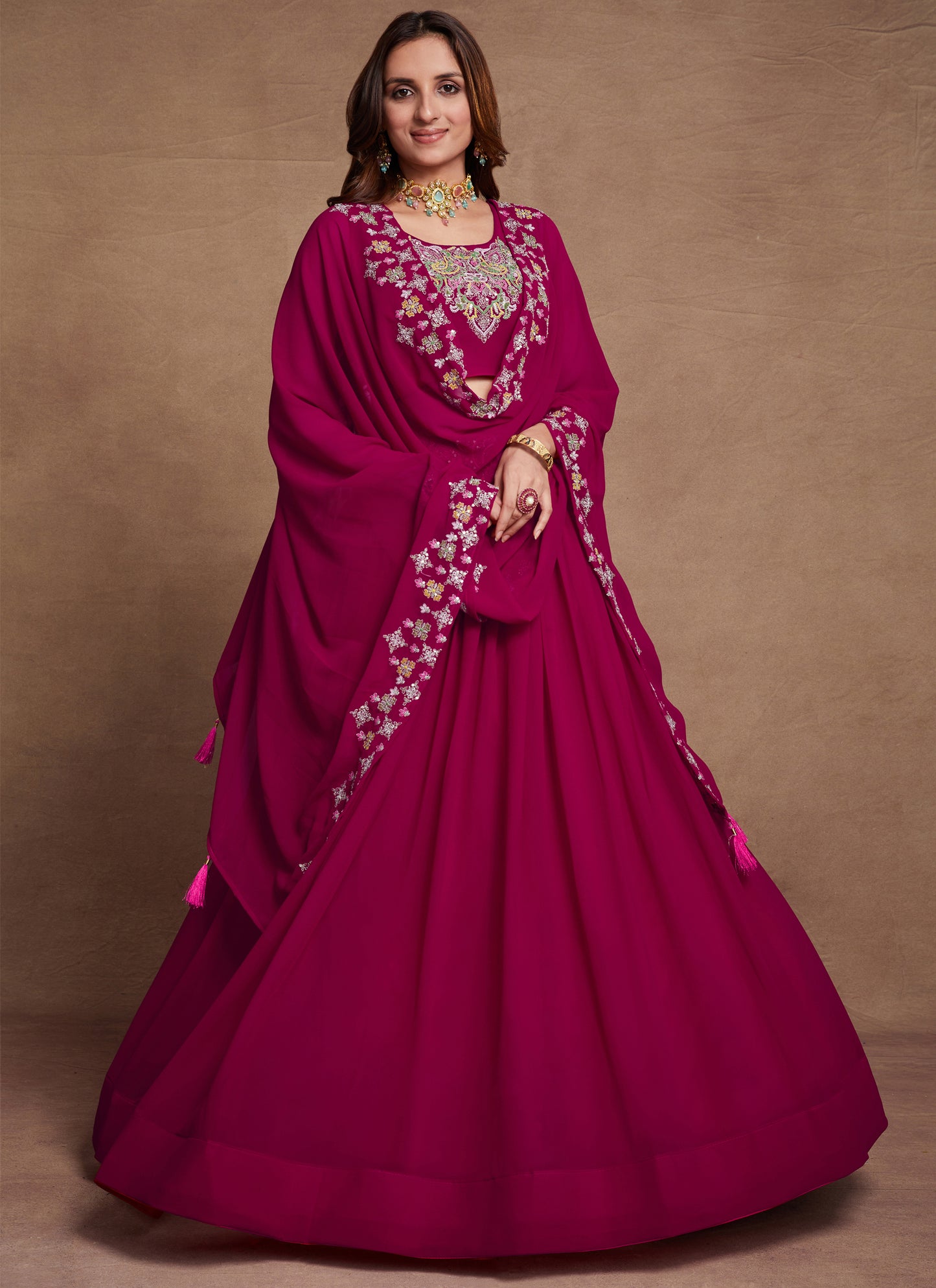 Cheery Pink Gorgette Lehenga Choli