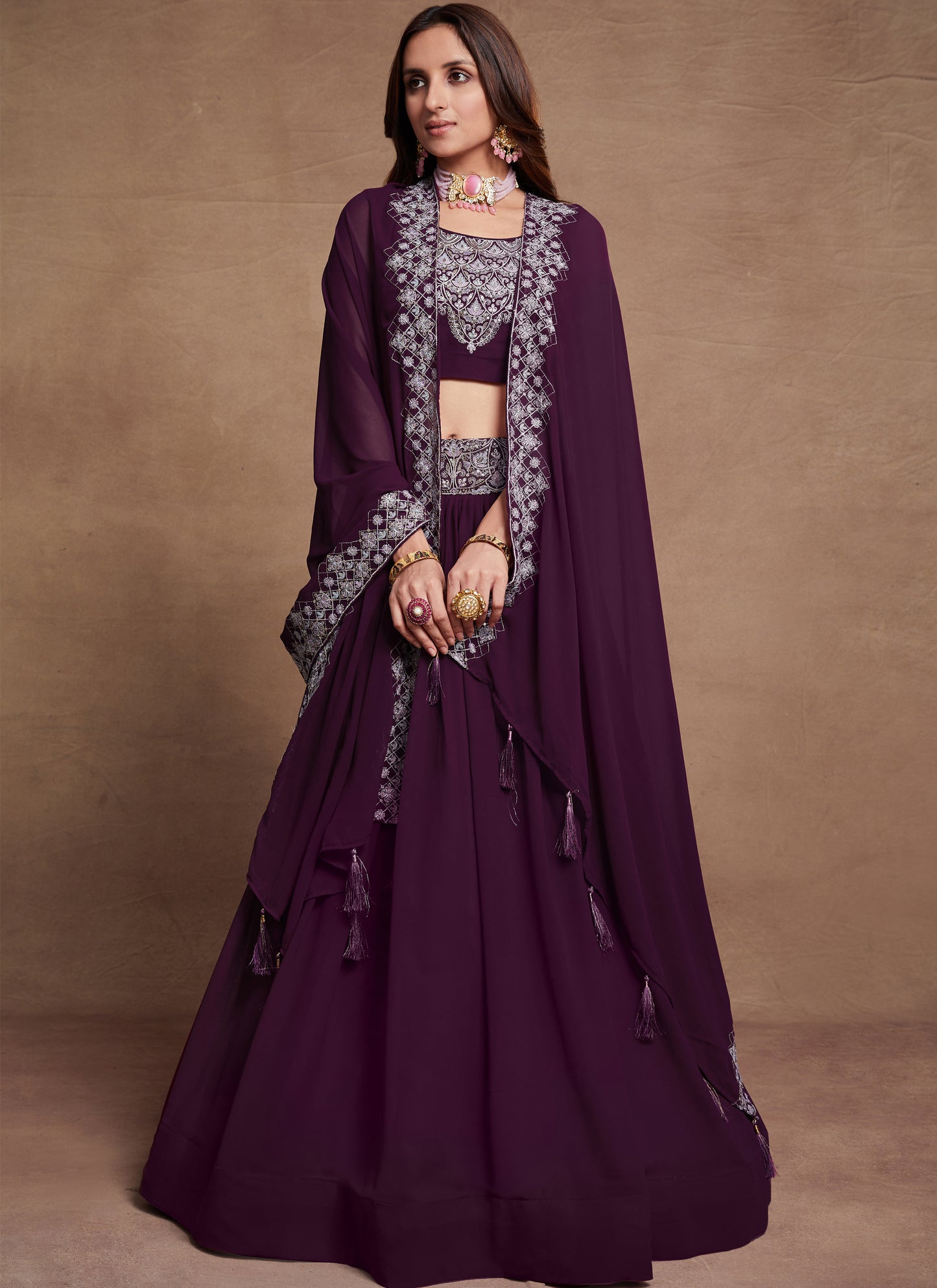 Stylish Purple Gorgette Lehenga Choli