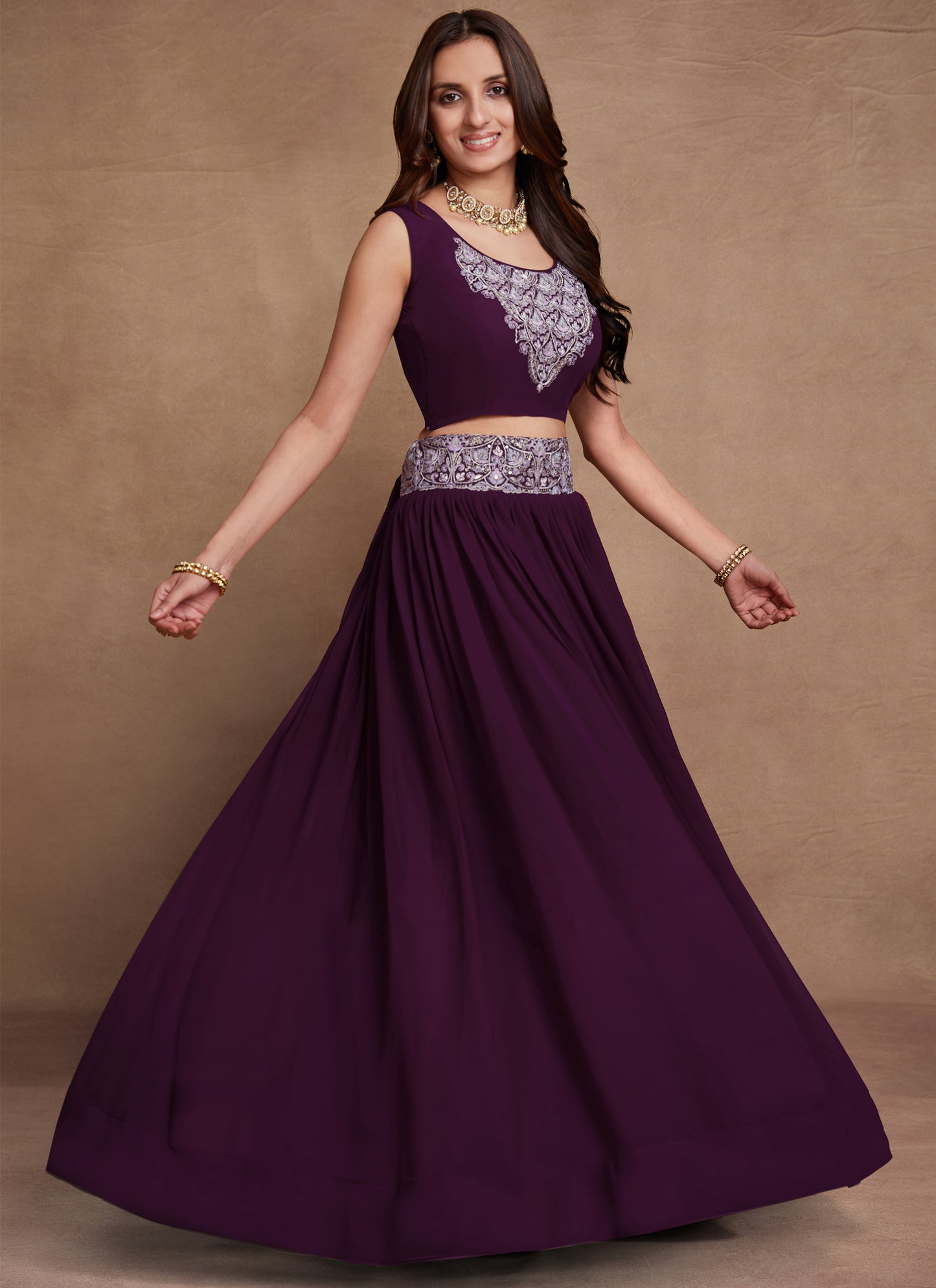 Stylish Purple Gorgette Lehenga Choli