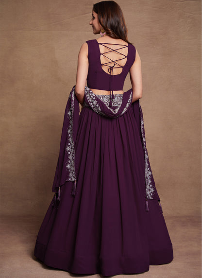 Stylish Purple Gorgette Lehenga Choli