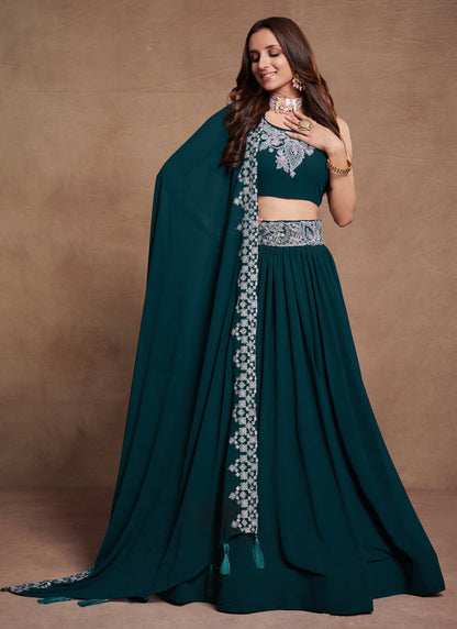 Teal Blue Gorgette Lehenga Choli