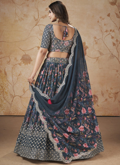 Fancy Printed Blue Lehenga Choli