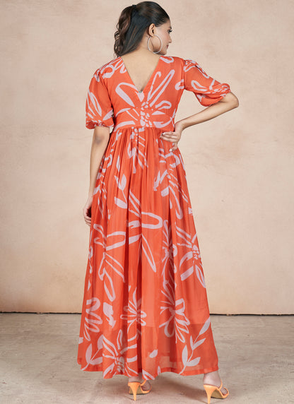 Long Orange Gorgette Maxi Dress