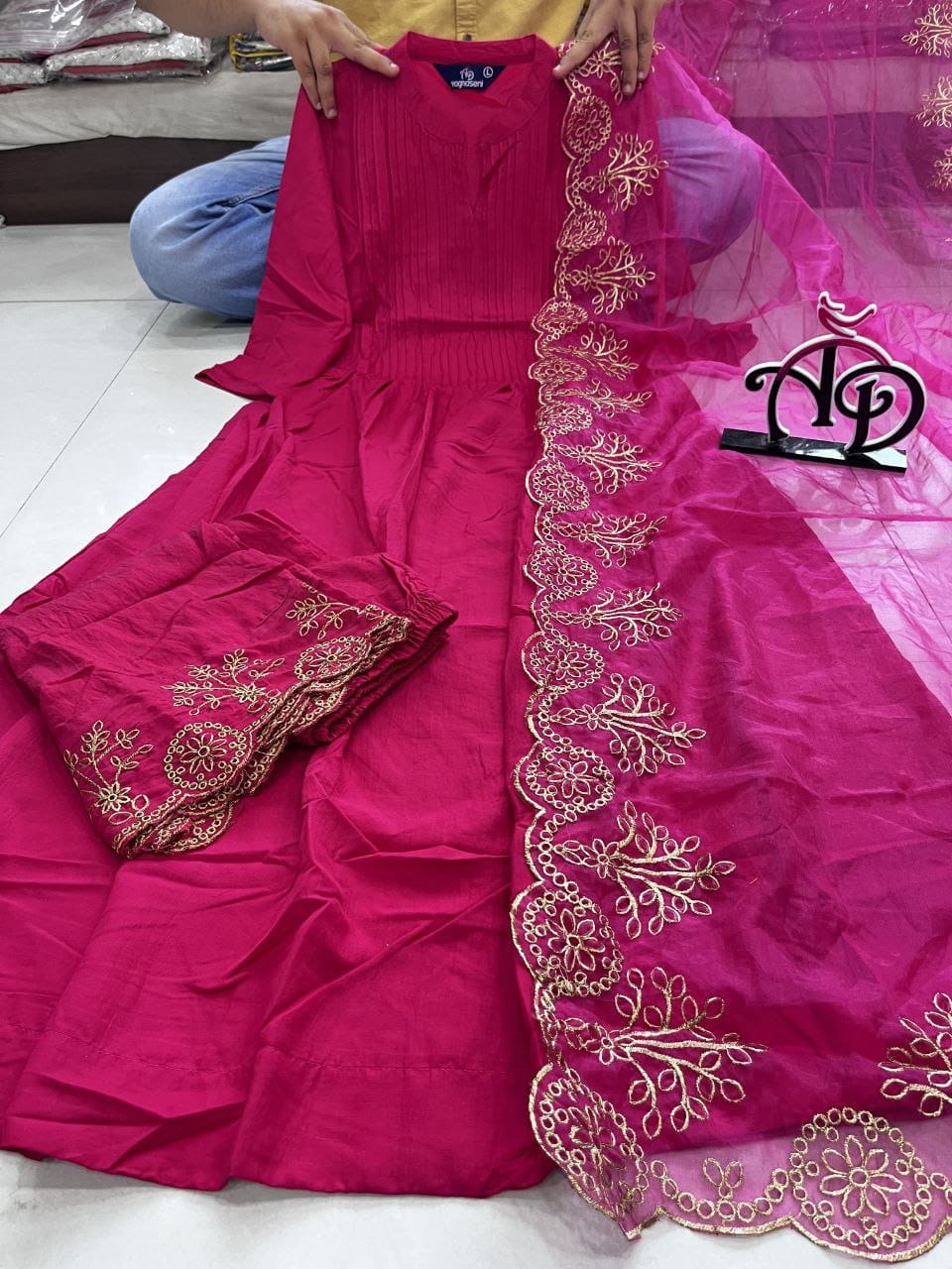 Beautiful Heavy Cotton Anarkali Pink Suit