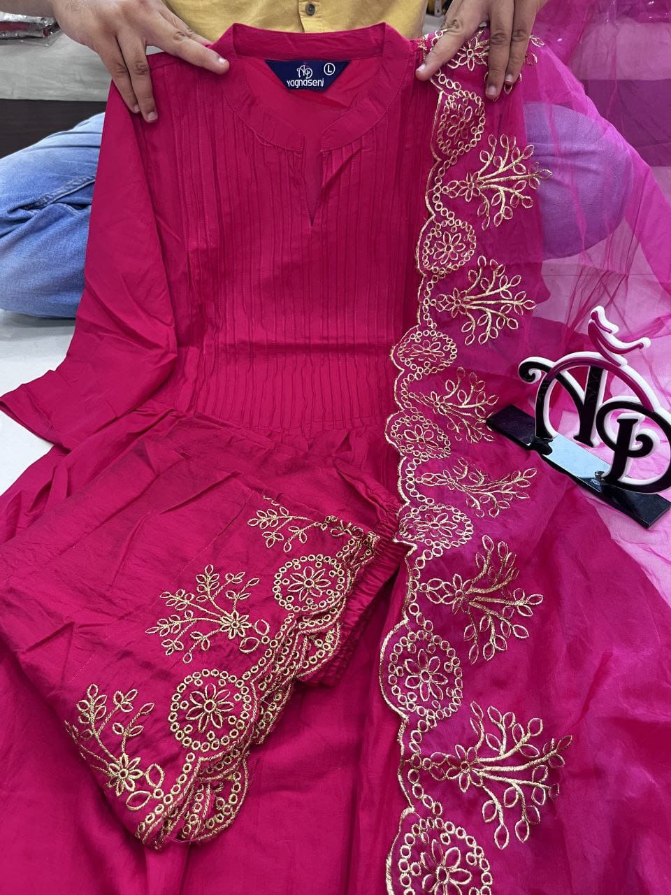 Beautiful Heavy Cotton Anarkali Pink Suit