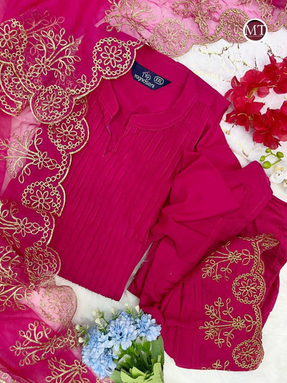 Beautiful Heavy Cotton Anarkali Pink Suit