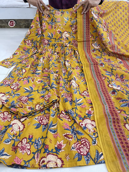 Beautiful Heavy Cotton Anarkali Yellow Suit