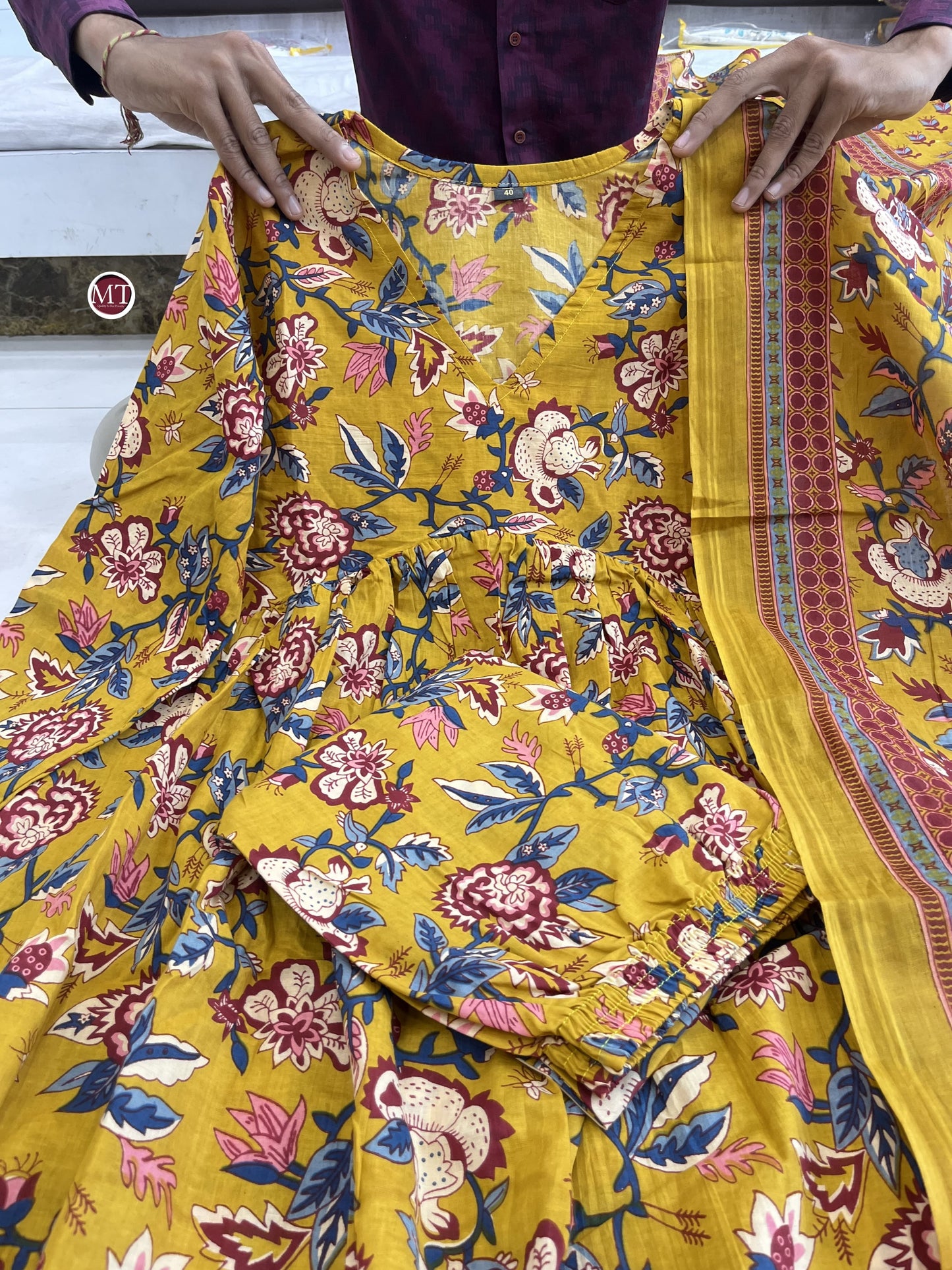 Beautiful Heavy Cotton Anarkali Yellow Suit