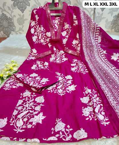 Very Beautifull Wine Cotton Anarkali Suit