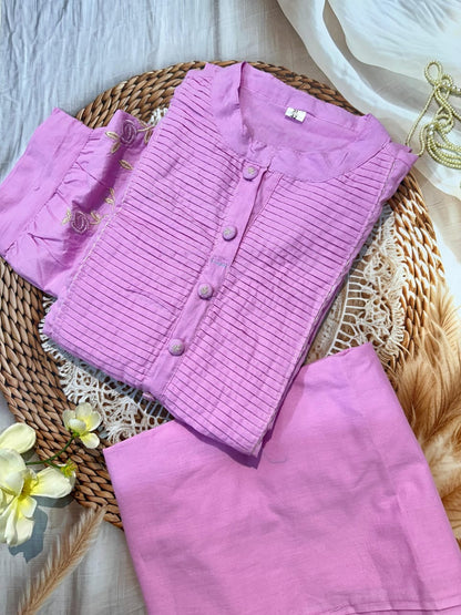 Fancy Baby Pink Cotton Kurti Pant With Embroidery