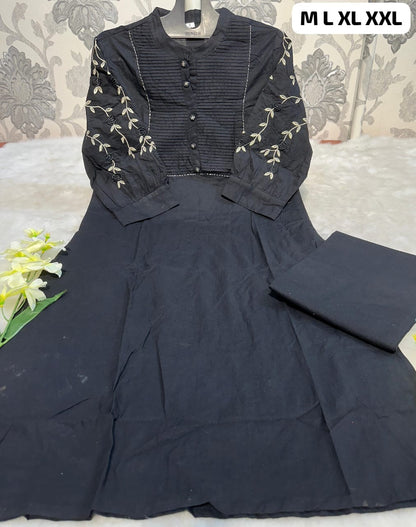 Fancy Black Cotton Kurti Pant With Embroidery