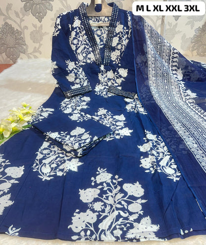 Very Beautifull Blue Cotton Anarkali Suit