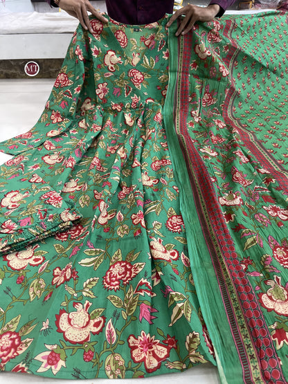 Beautiful Heavy Cotton Anarkali Green Suit