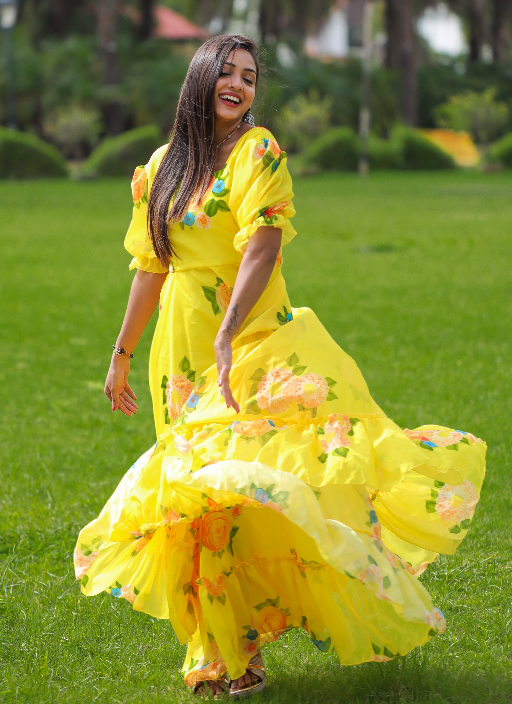 Yellow maxi dress with hot sale flowers