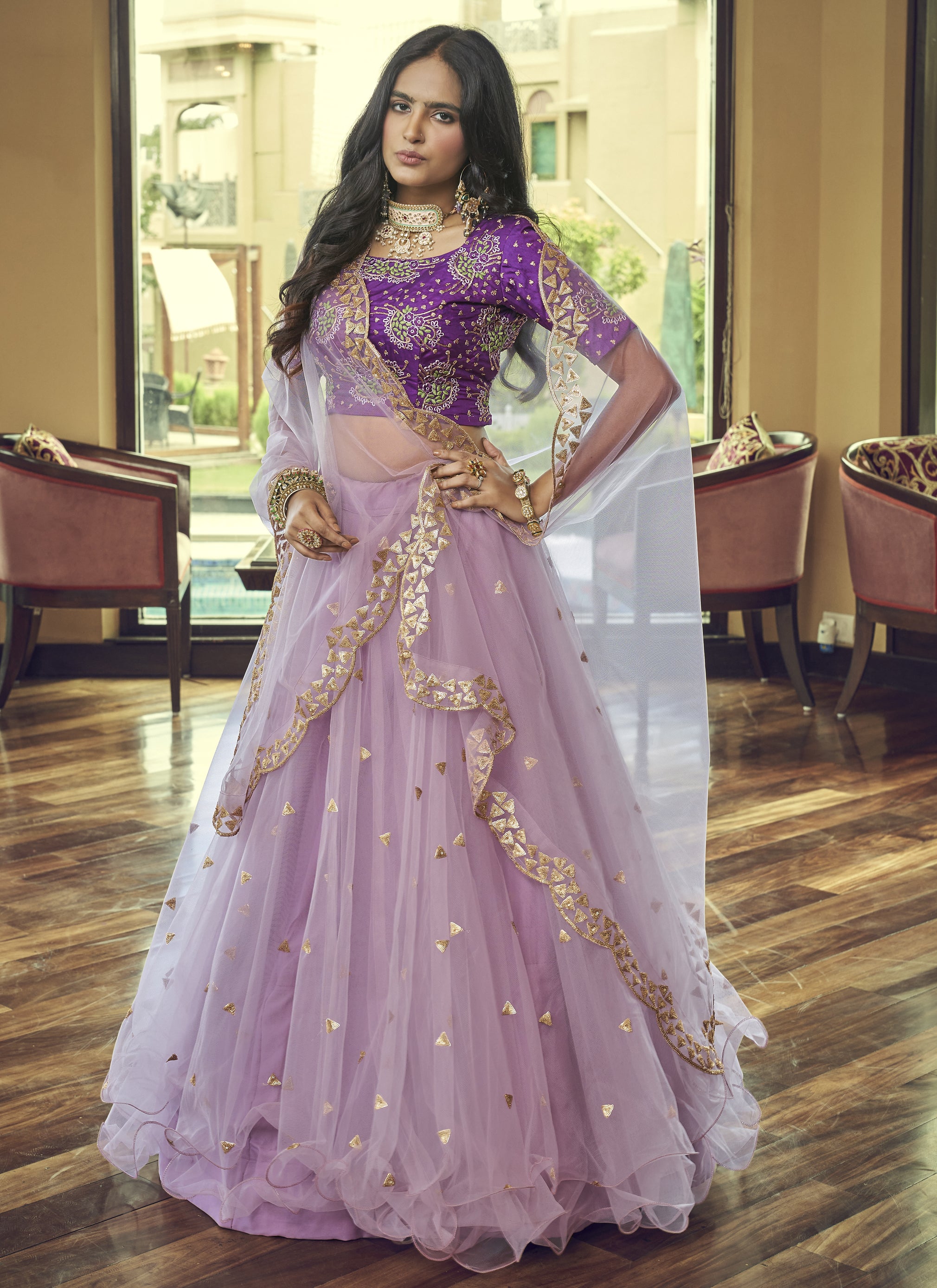 Buy Marvellous Pink Net Partywear Lehenga Choli | Buy online at Inddus  India.– Inddus.in